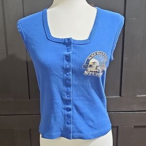 Harley-Davidson Royal Blue Sleeveless Button-Front Tank with Logo